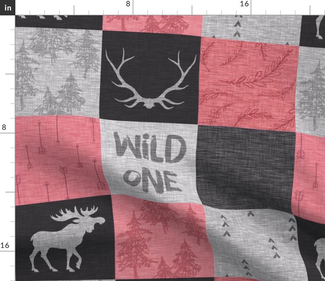 Wild One Quilt - Pink, Black And Grey - Moose Woodland Nursery