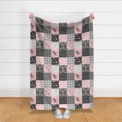 Pink Moose Wholecloth Patchwork squares - ROTATED- pink and grey, buffalo check, woodgrain, wild and free