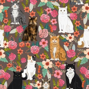 cat florals mixed breeds pet fabrics dark