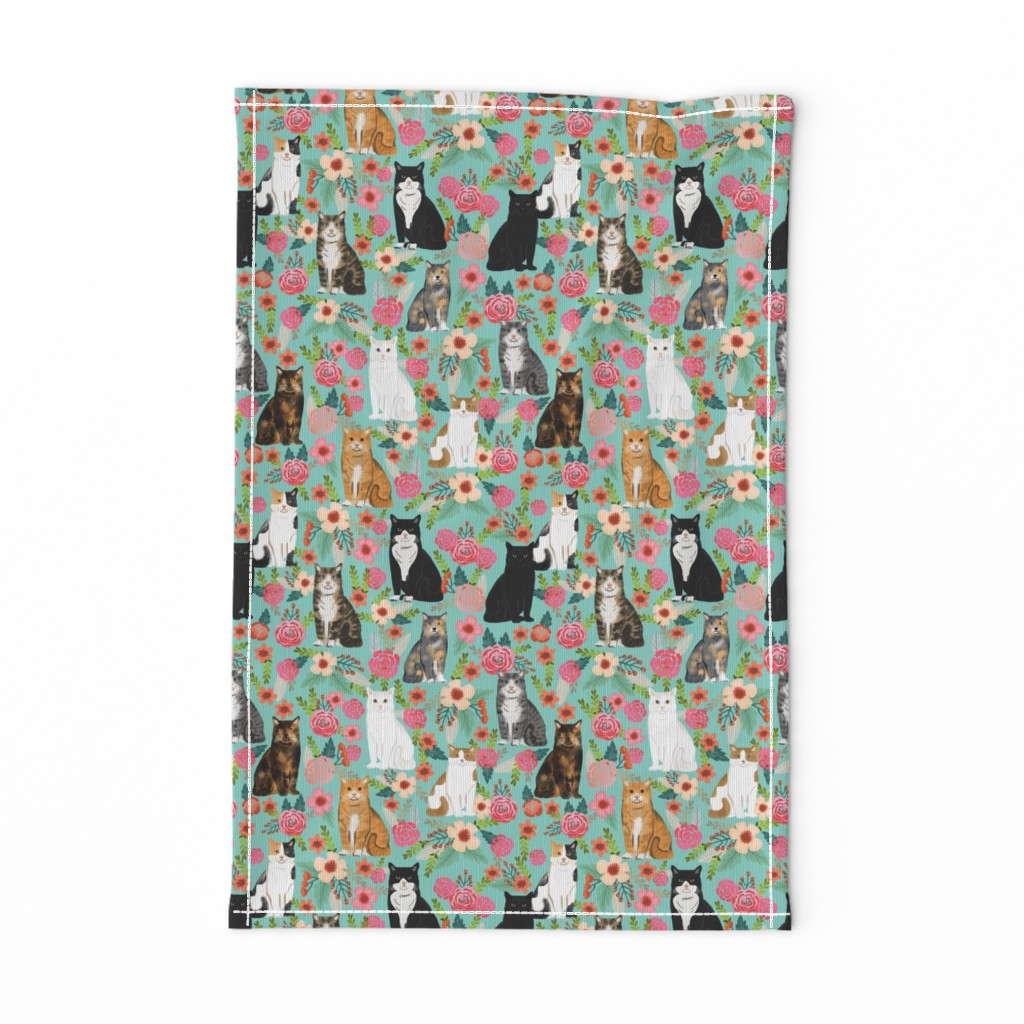 cat florals mixed breeds pet fabrics  mint