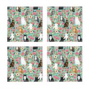 cat florals mixed breeds pet fabrics  mint