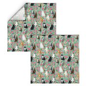 cat florals mixed breeds pet fabrics  mint