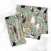 cat florals mixed breeds pet fabrics  mint