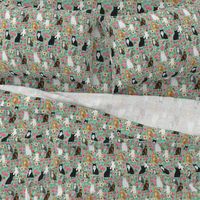 cat florals mixed breeds pet fabrics  mint