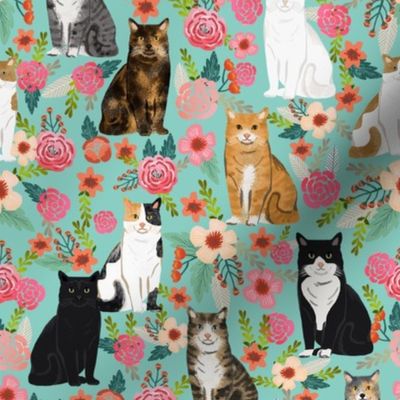 cat florals mixed breeds pet fabrics  mint