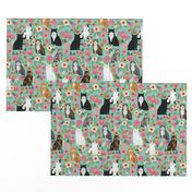 cat florals mixed breeds pet fabrics  mint