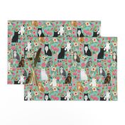 cat florals mixed breeds pet fabrics  mint