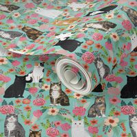 cat florals mixed breeds pet fabrics  mint