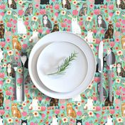 cat florals mixed breeds pet fabrics  mint