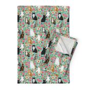 cat florals mixed breeds pet fabrics  mint