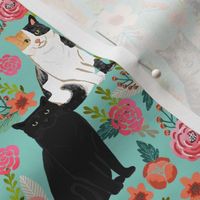 cat florals mixed breeds pet fabrics  mint