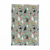 cat florals mixed breeds pet fabrics  mint