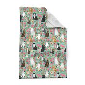 cat florals mixed breeds pet fabrics  mint