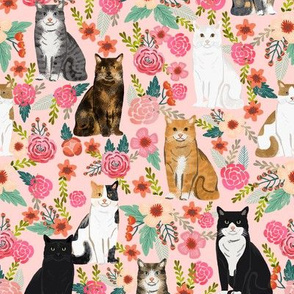 cat florals mixed breeds pet fabrics pink