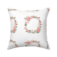 monogram girls sweet florals flowers flower wreath girls monogram pillow fabric swatch design mini 8" swatch size  personalized personal letter quilt fabric cute girls design