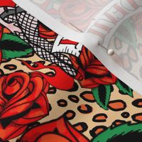 Red leopard roses with lucky devil pinups and swallows