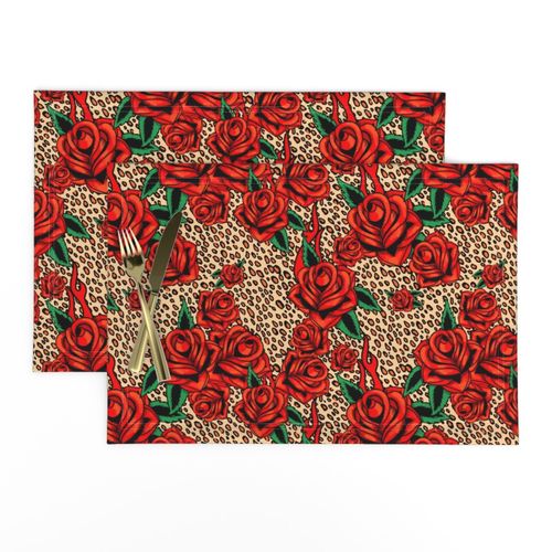 Red Tattoo Roses On Leopard Spoonflower