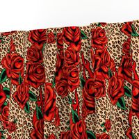 Red tattoo roses on leopard