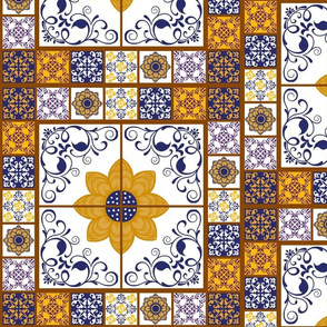 Spanish Tiled Wall - blu/wht/ylw
