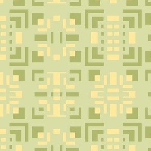 Maze, yellow, green, sage geometric abstract mid century