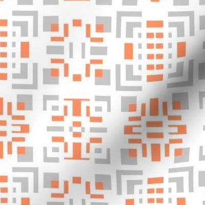 Maze abstract in orange, gray and white mid century styling