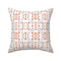 Maze abstract in orange, gray and white mid century styling