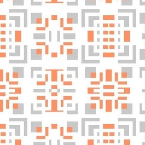 Maze abstract in orange, gray and white mid century styling