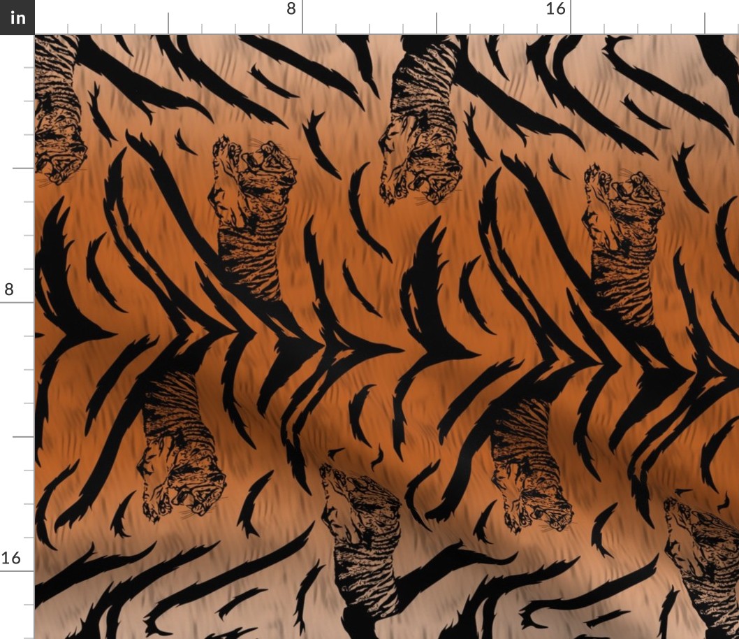 Tribal Tiger stripes print - vertical faux fur orange medium