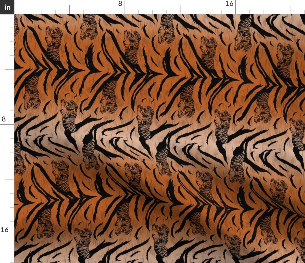 Tribal Tiger stripes print - vertical faux fur orange small