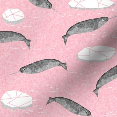 narwhal animal ocean sealife kids wildlife explorer arctic animal fabric pink