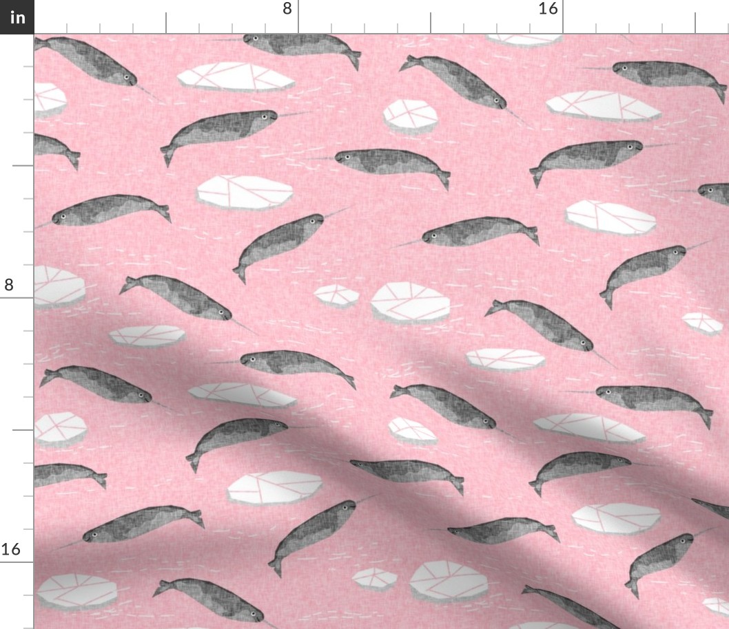 narwhal animal ocean sealife kids wildlife explorer arctic animal fabric pink