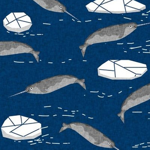 narwhal animal ocean sealife kids wildlife explorer arctic animal fabric navy