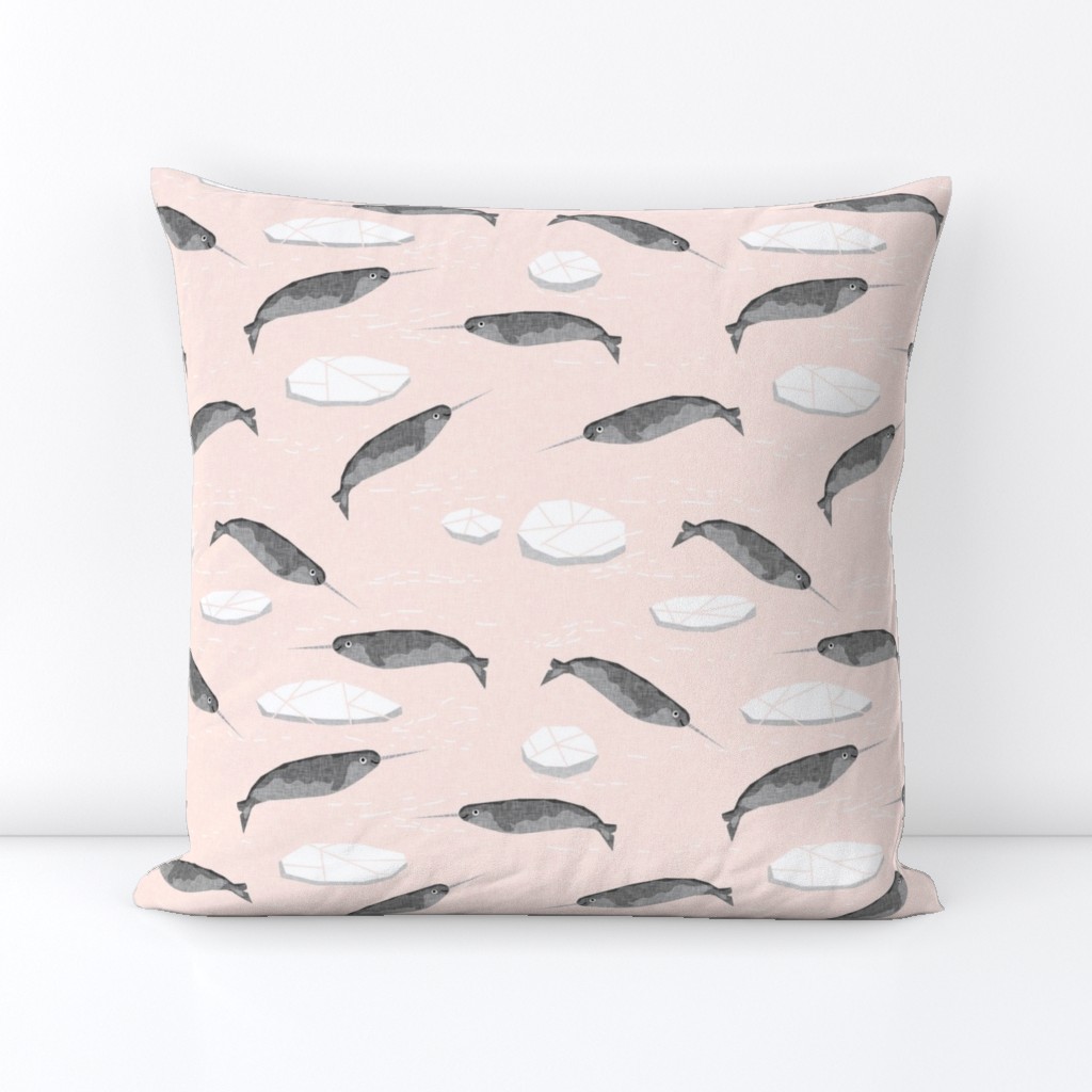 narwhal animal ocean sealife kids wildlife explorer arctic animal fabric light pink