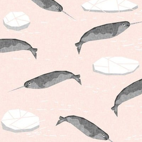 narwhal animal ocean sealife kids wildlife explorer arctic animal fabric light pink