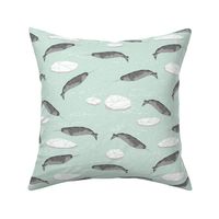 narwhal animal ocean sealife kids wildlife explorer arctic animal fabric mint