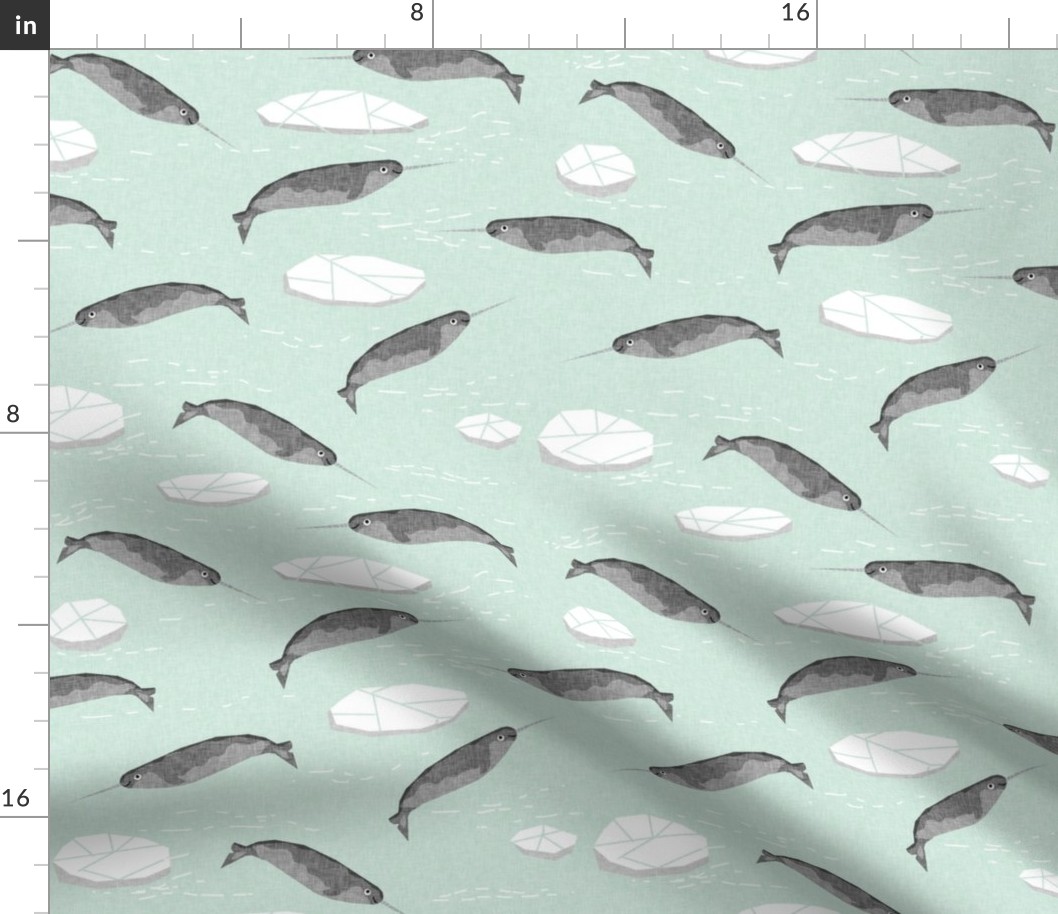 narwhal animal ocean sealife kids wildlife explorer arctic animal fabric mint