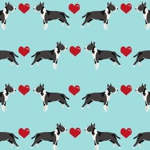 bull terrier black and white coat dog breed fabric love hearts blue