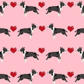 bull terrier black and white coat dog breed fabric love hearts pink