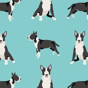 bull terrier black and white coat dog breed fabric simple blue