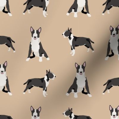 bull terrier black and white coat dog breed fabric simple tan