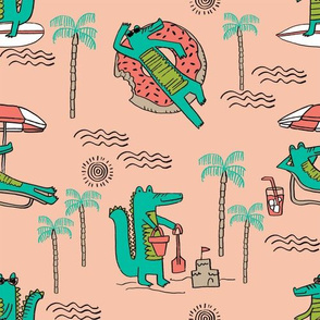 alligator vacation // tropical beach gator cute animal fabric character peach