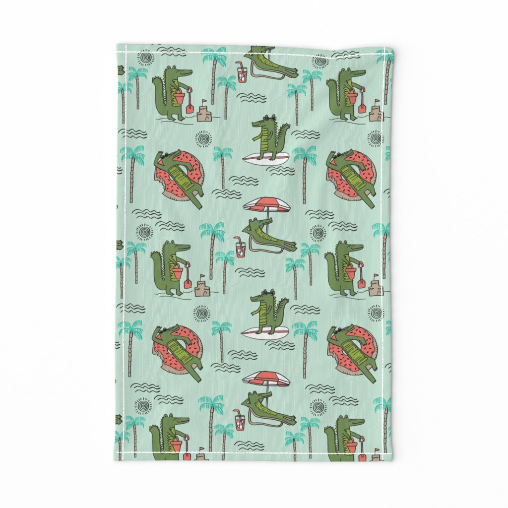 alligator vacation // tropical beach gator cute animal fabric character mint