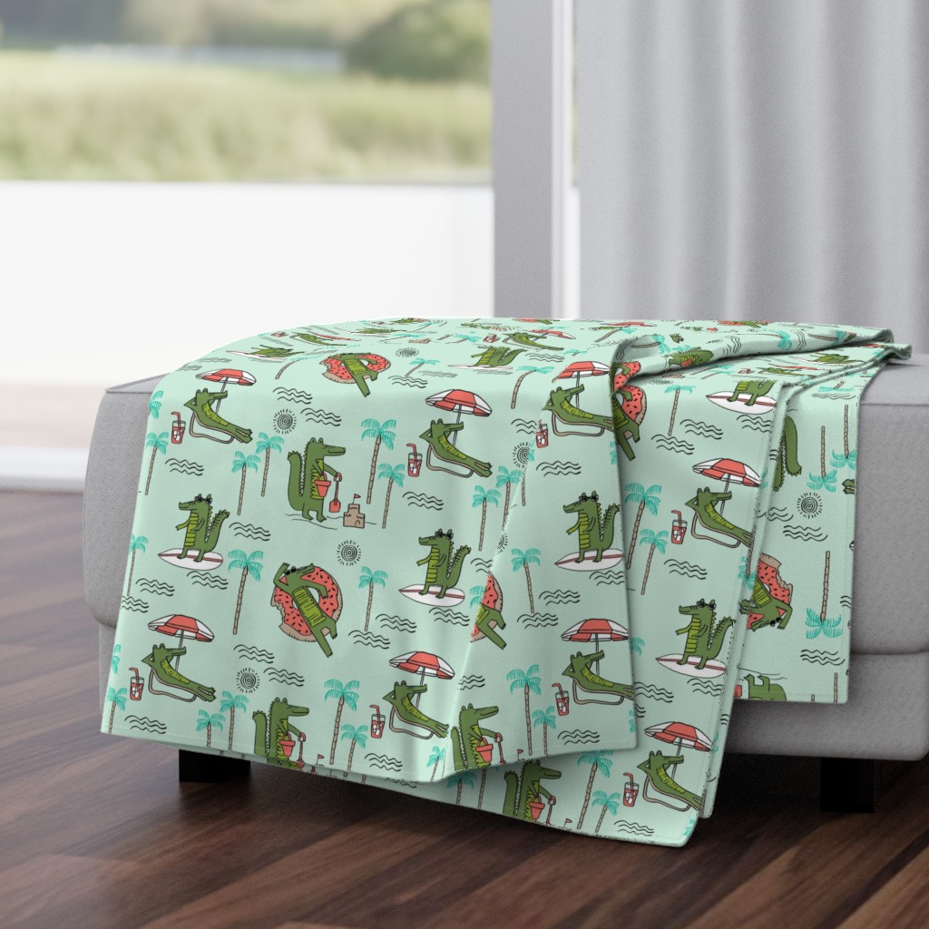 alligator vacation // tropical beach gator cute animal fabric character mint