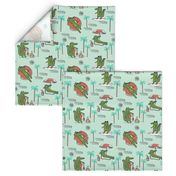 alligator vacation // tropical beach gator cute animal fabric character mint