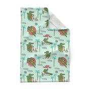 alligator vacation // tropical beach gator cute animal fabric character mint