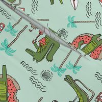 alligator vacation // tropical beach gator cute animal fabric character mint