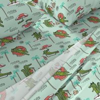 alligator vacation // tropical beach gator cute animal fabric character mint