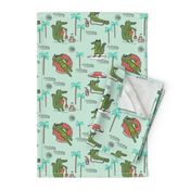 alligator vacation // tropical beach gator cute animal fabric character mint