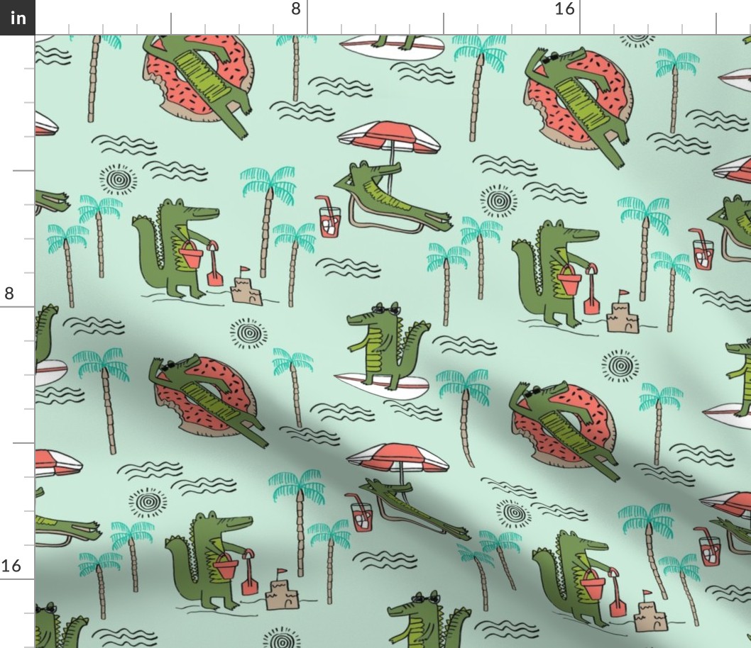 alligator vacation // tropical beach gator cute animal fabric character mint