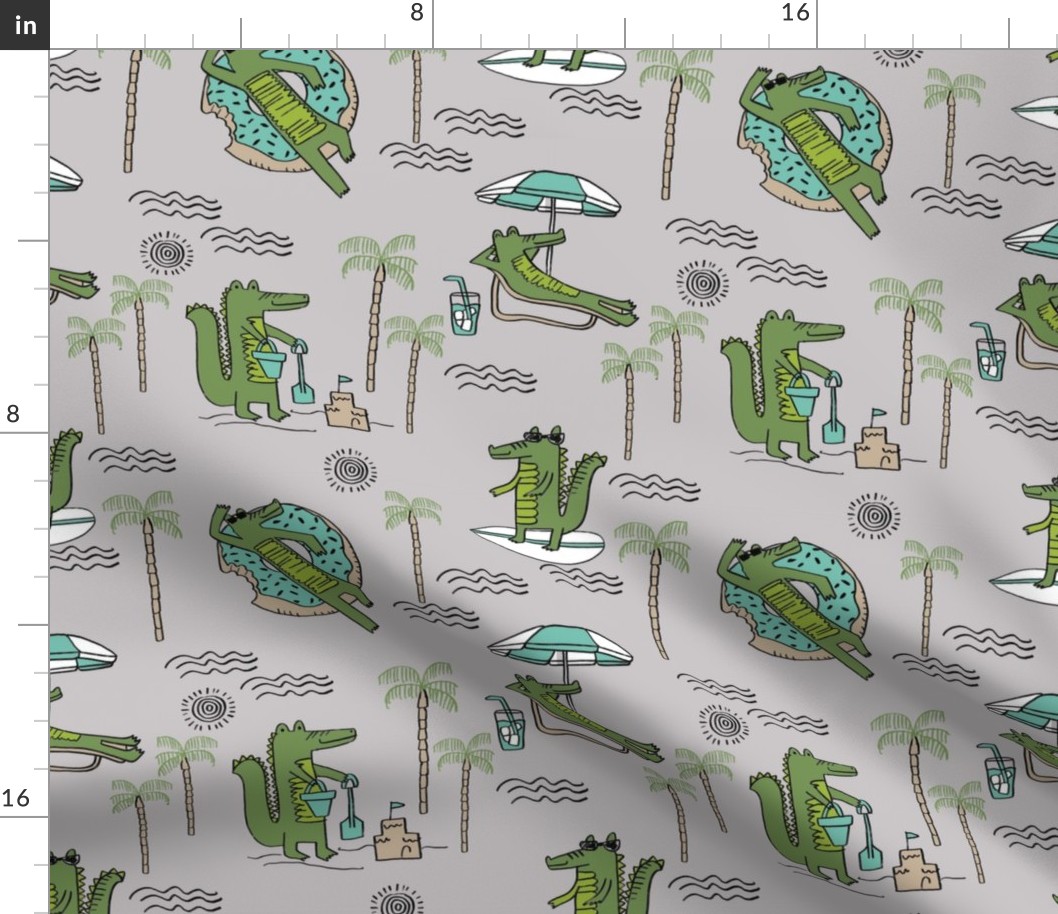 alligator vacation // tropical beach gator cute animal fabric character slate